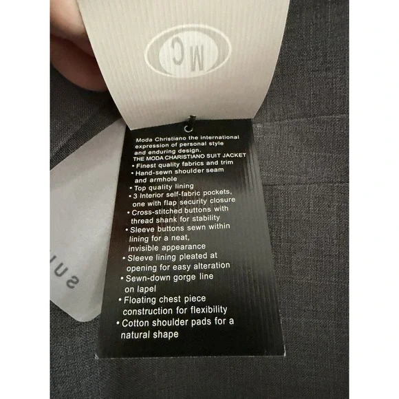 New NWT Moda Christiano Mens 40W 46R Sport Coat Blazer Jacket Super 120s‎ Grey
